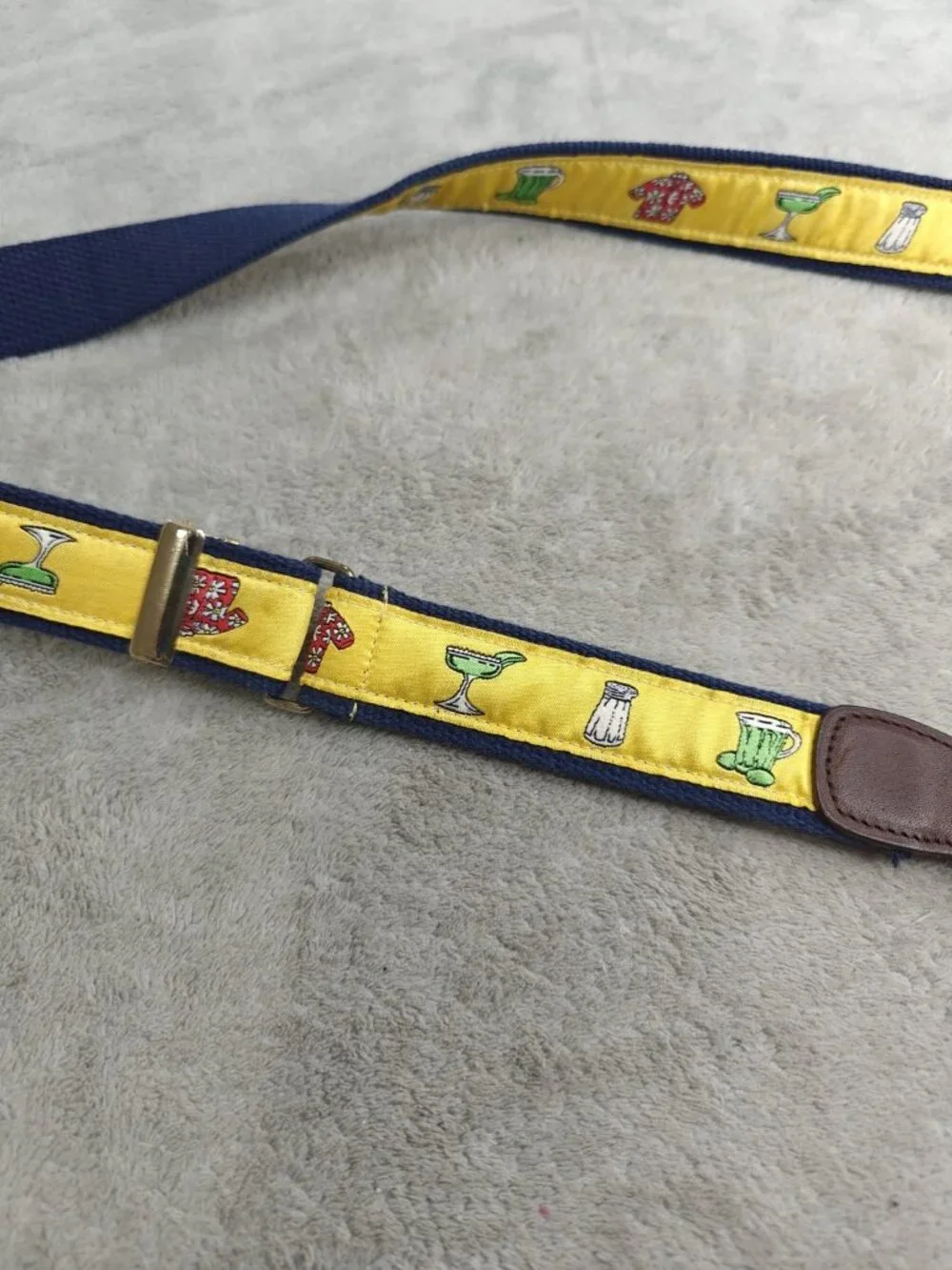 Alynn Margarita Theme Canvas Ribbon Belt Sz 30/34 Leather Ends  Vintage